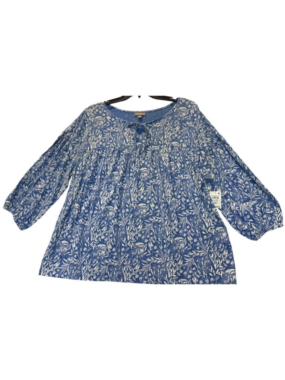 Style & Co. Womens 3X Smock Knit Top Dainty Blue Floral 3/4 Sleeve Blouse